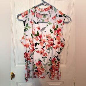 Calvin Klein Sleeveless Floral Women’s Blouse – Size S – Coral, Orange & Green